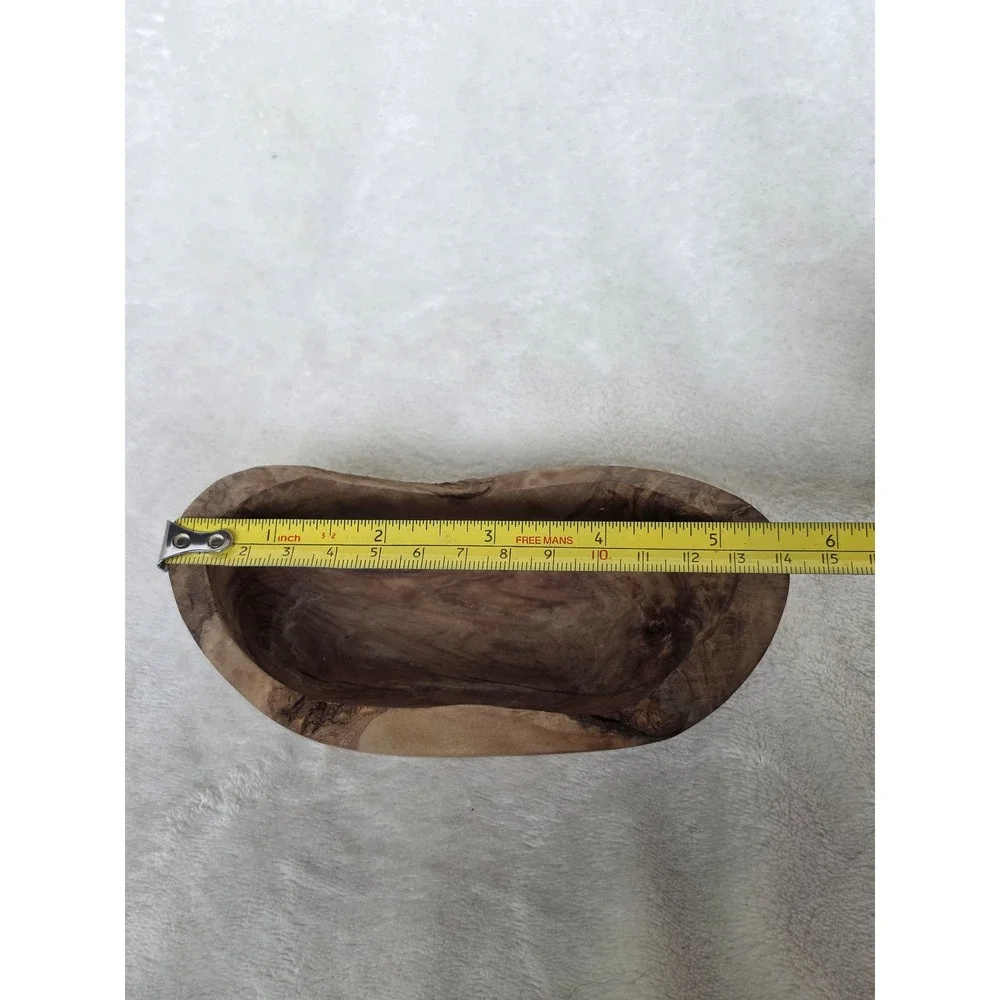Hand Carved Olive Wood Bowl Natural Live Edge Rustic Decorative Dough Bowl 6.5in
